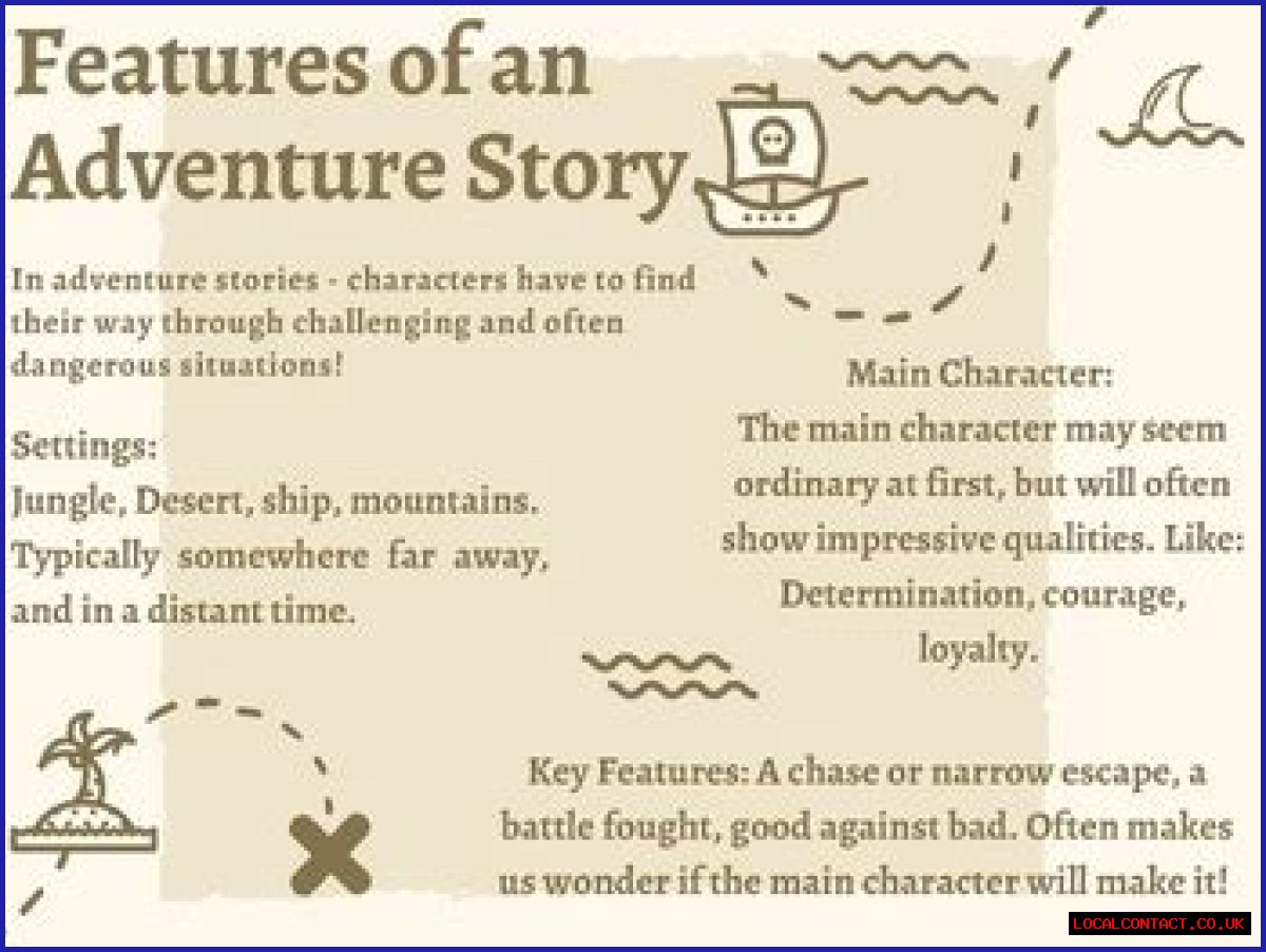 What are the key features of an adventure story?